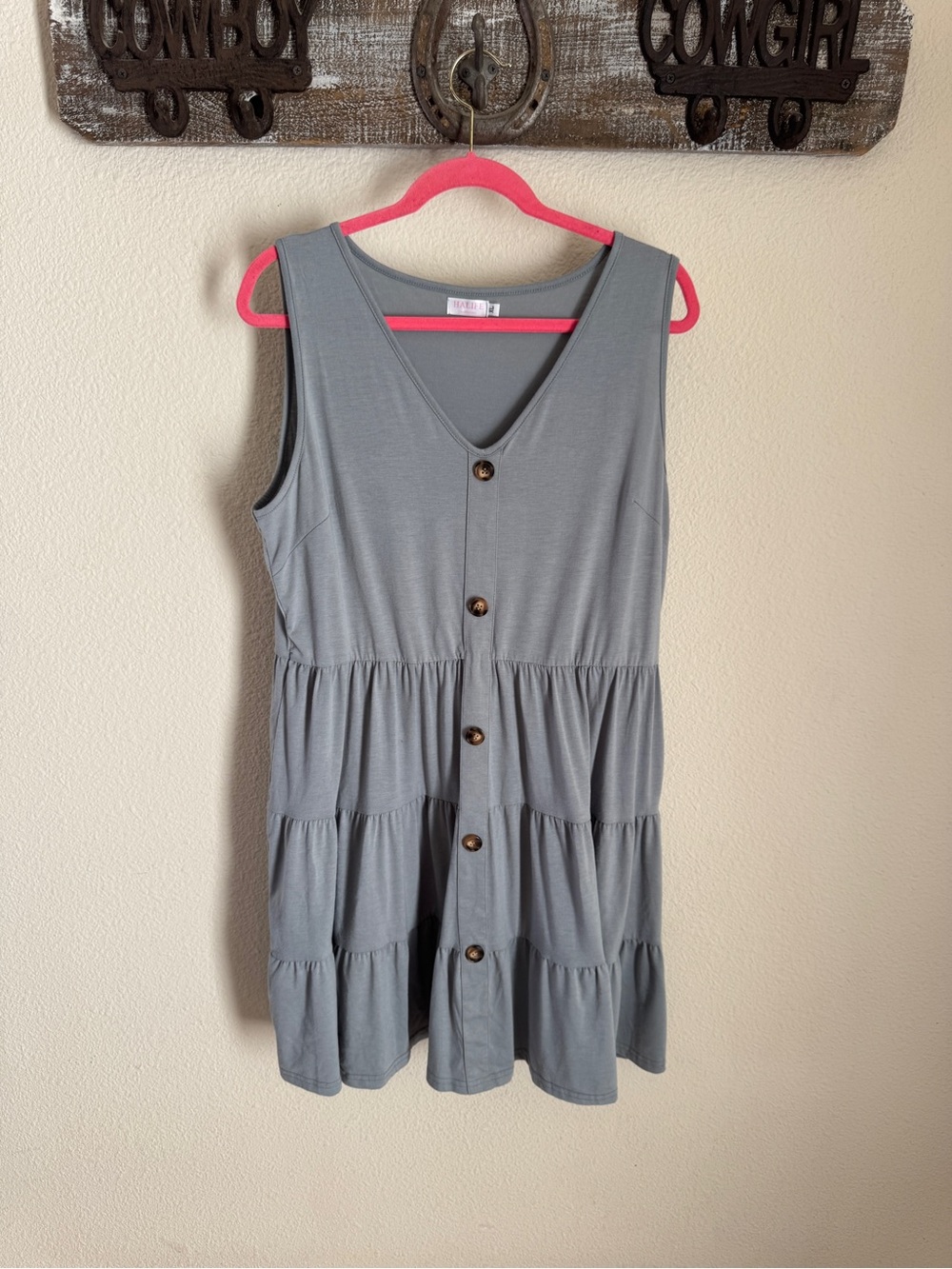 Sleeveless Tiered Button-Front Dress in Gray